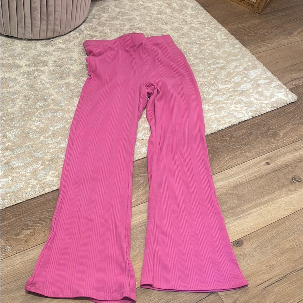 Pink Ribbed Flare Pants